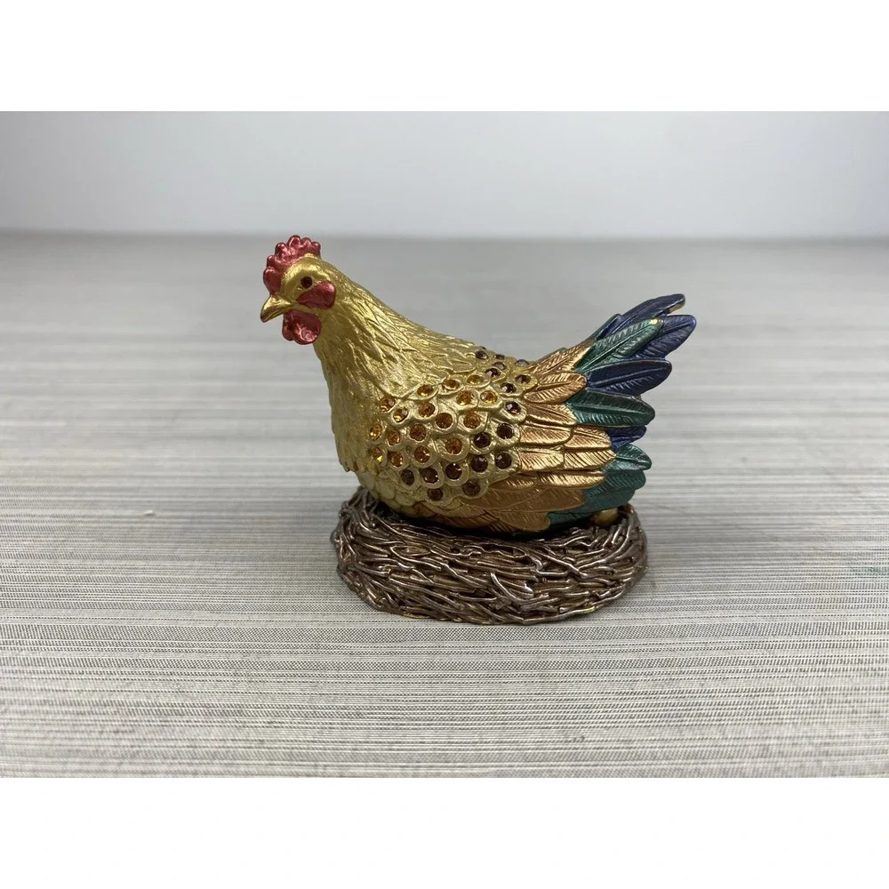 Vintage Rucinni Chicken Hen Trinket Box Jeweled